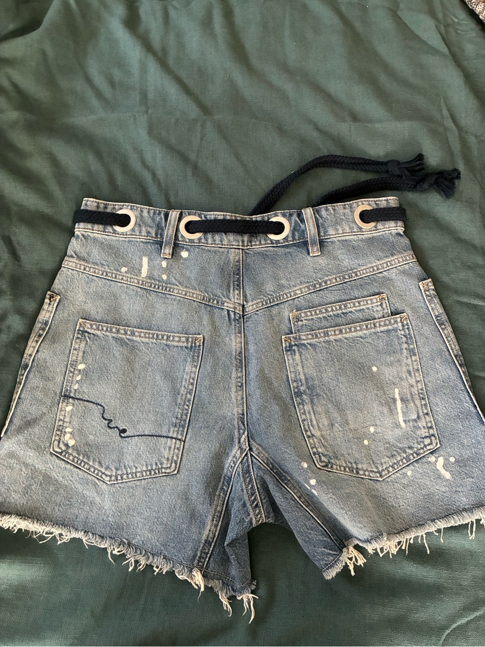 Free People Denim Fringe Hem Women's Shorts with Rope Tie. - Picture 3 of 4